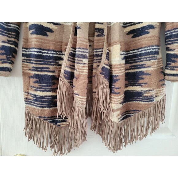 Lucky Brand Womens Blue Aztec Sweater fringe Size Medium - Picture 4 of 9
